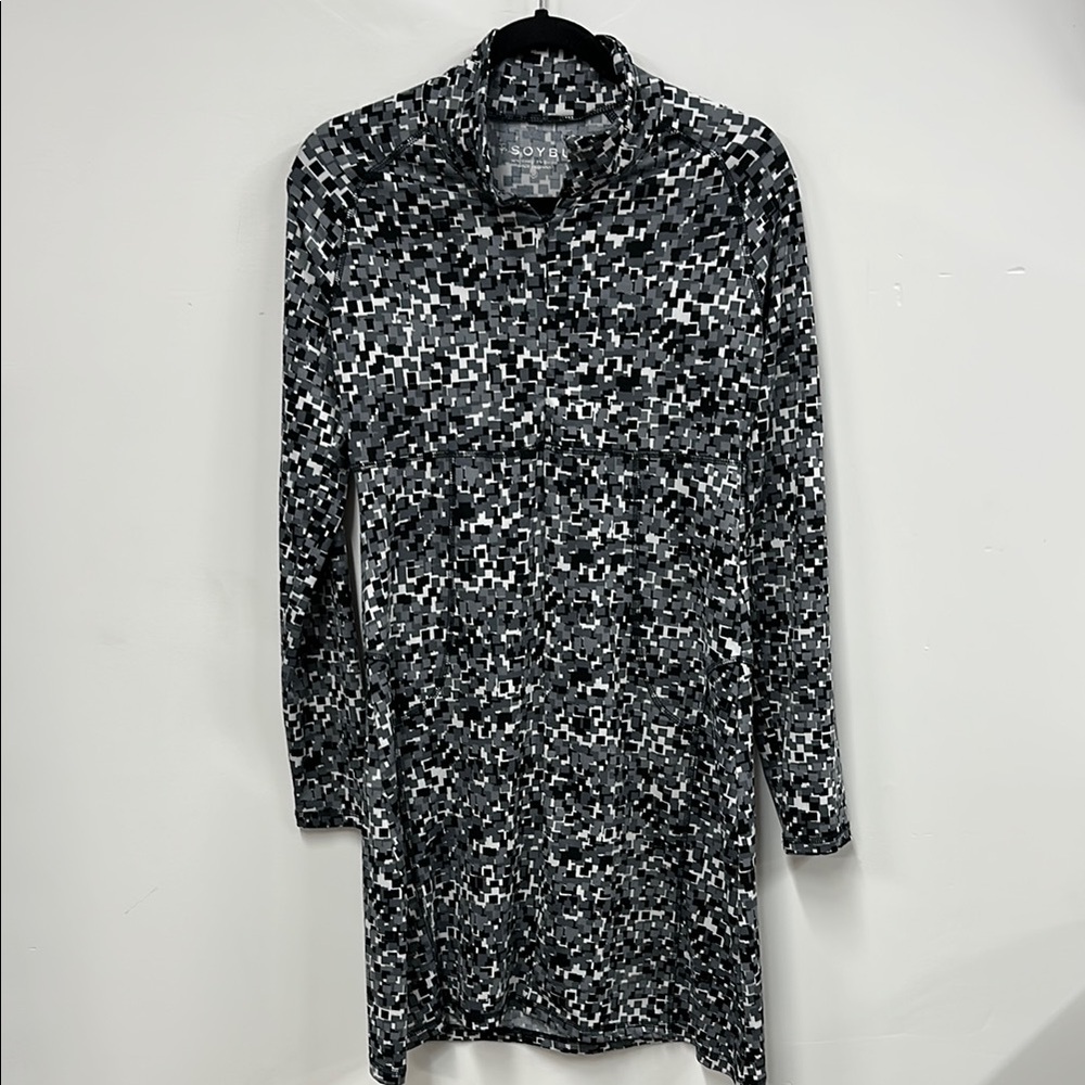Soybu Black and White Cowl Neck Long Sleeve Dress M